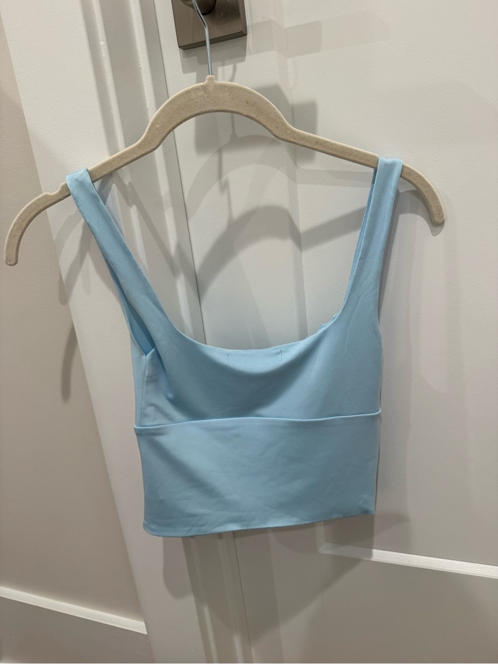 Light Blue Ruffle Front Cropped Tank - Picture 2 of 4